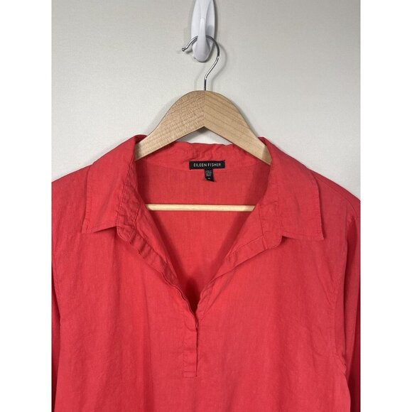 Eileen Fisher Shirt Womens Medium Pink Pullover Linen Blend 3/4 Sleeve Pockets - Picture 2 of 10